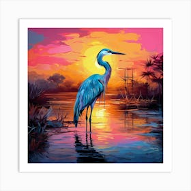 Sunset Heron Art Print