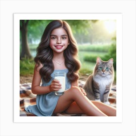 Little Girl With Cat Art Print