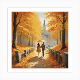 Couple Walking In Autumn Art Print