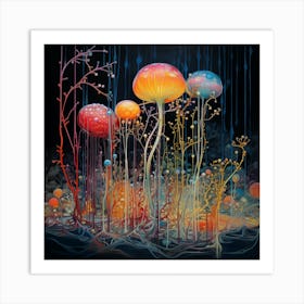 Mushrooms And Plants Art Print