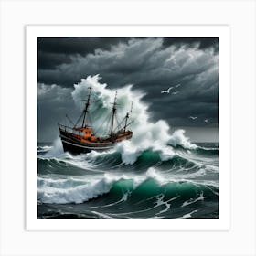 Dancing with the Waves: Gulls and Trawler Art Print