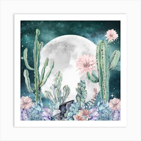 Desert Nights - Watercolor Cactus And Succulents Art Print