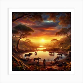 Gathering At A Waterhole Art Print