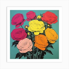 Ranunculus 3 Pop Art Illustration Square Art Print