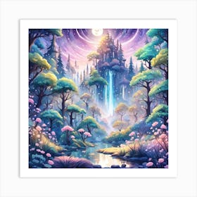 A Fantasy Forest With Twinkling Stars In Pastel Tone Square Composition 325 Art Print