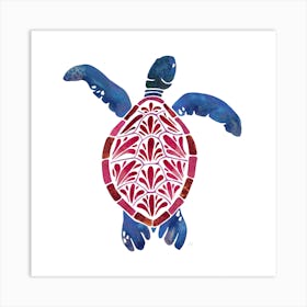 Sea Turtle Blue Square Art Print