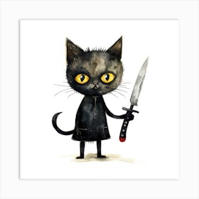 Black Cat With A Knife 3 Art Print