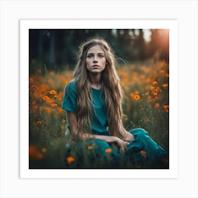 Portrait Of A beautiful Girl In A Field Art Print