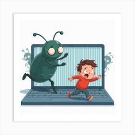 Child Running Away From A Computer Art Print