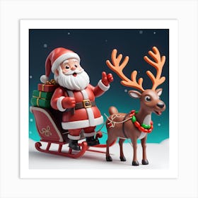 Santa Claus And Reindeer Art Print