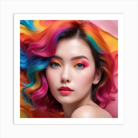 Beautiful Asian Woman With Colorful Hair Art Print