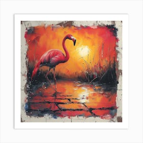 Flamingo At Sunset Art Print