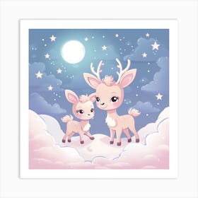 Cute Deer In The Night Sky Art Print