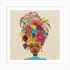 African Woman With Flowers On Her Head Art Print