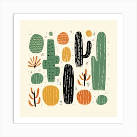 Rizwanakhan Simple Abstract Cactus Non Uniform Shapes Petrol 50 Art Print