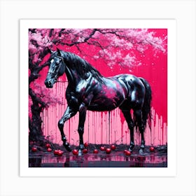 Cherry Blossom and a Horse Art Print