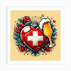 Swiss Heart With Beer Art Print