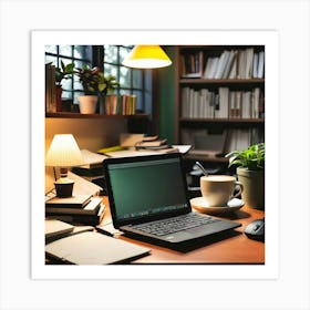 Home Office Desk With Laptop 1 Art Print