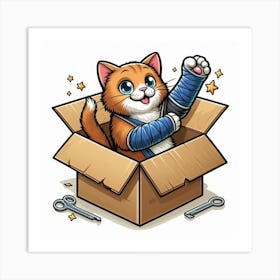 Cat In A Box Broken Arm Art Print