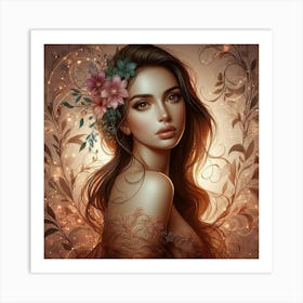 Beautiful Girl With Flowers Art Print