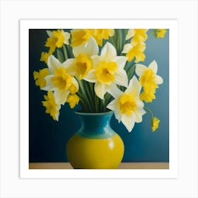 Daffodils In A Blue Vase 1 Art Print