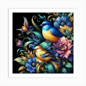 Birds And Flowers 7 Art Print