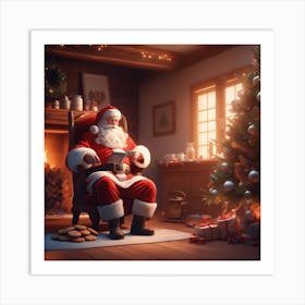 Santa Claus In The Living Room Art Print