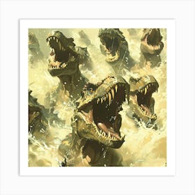 Dinosaurs In The Water T-Rex Art Print