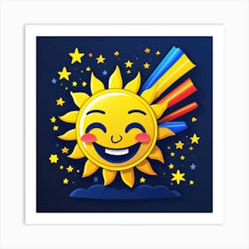 Lovely smiling sun on a blue gradient background 146 Art Print