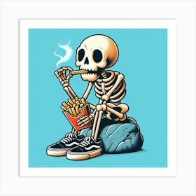 Skeleton Smoking French Fries Art Print