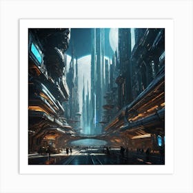 Futuristic City Blue III Art Print