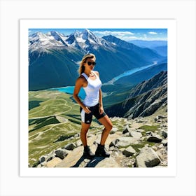 Woman On Top Of A Mountain 3 Art Print