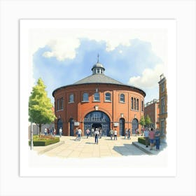 Watercolor Of The Roundhouse In London, Capturing Its Unique Circular Architecture And Vibrant Cultural Events Art Print