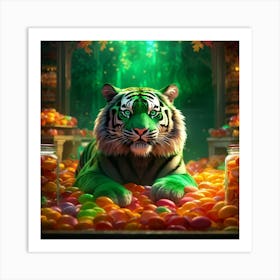 Hyper Realistic Cg Animation Of A Delightful Emerald Green Tiger Eyes As Burning As The Hues Of Aut Art Print