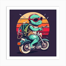 Turtle On A Motorcycle Art Print
