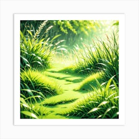 Grass Path In The Forest Art Print
