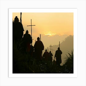 People Walking On A Hill Art Print