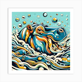 Hippo In The Water Art Print