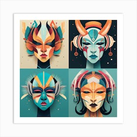 Abstract Women'S Heads Art Print