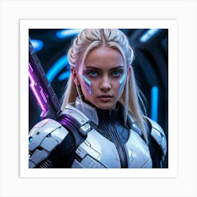 Futuristic Woman Holding A Gun Art Print