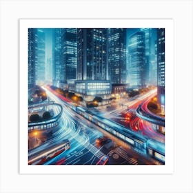 Shanghai City At Night Art Print