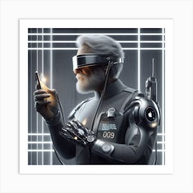 Old Man With A Smart Phone Art Print