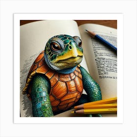 Turtle In A Book Art Print