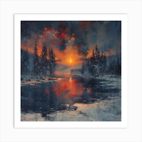 Sunset Over The Lake Art Print