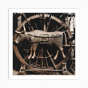 Bull In A Wheel Art Print