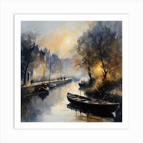 'Boats By The Canal' Art Print