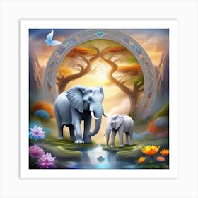 Elephants In The Forest Art Print