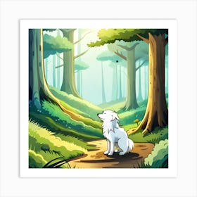 White Dog In The Forest Art Print