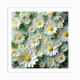 White Daisies On Green Background Art Print