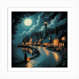 Lighthouse At Night Art Print